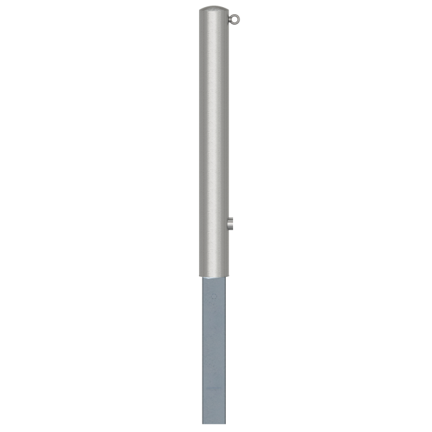 Stainless steel post |  102 mm | removable, self-engaging lockwith hot-dip galvanized ground socket part-no. 470.10 | with triangular locking mechanism acc. with DIN 3223 | with 1 eyelet